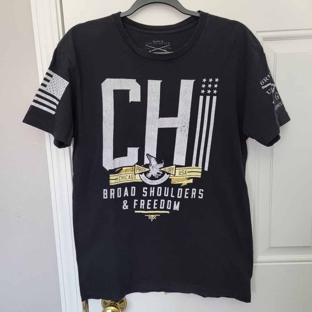 Grunt Style Black T Shirt Chi Chicago Broad Shoulders Freedom Patriotic Medium